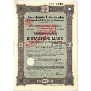 Oberschlesische Eisen-Industrie Aktiengesellschaft, stock 1,000 marks 1919