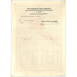 Oberschlesische Eisen-Industrie Aktiengesellschaft, stock 1,000 marks 1919