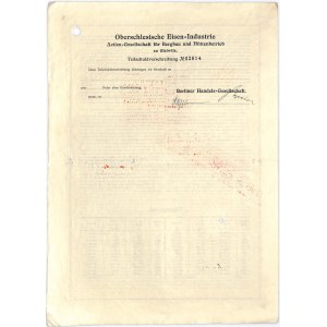 Oberschlesische Eisen-Industrie Aktiengesellschaft, Anteil 1.000 Mark 1919