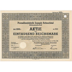 Porzellanfabrik Joseph Schachtel Aktiengesellschaft, share 1,000 marks 1939