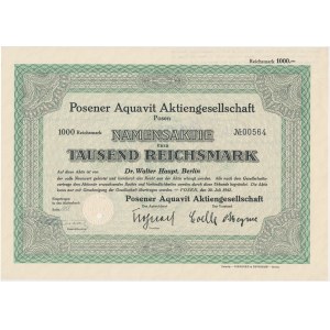 Posener Aquavit Aktiengesellschaft, share 1,000 marks 1942