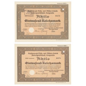 Tisch- und Möbelfabrik, Aktien 1.000 Mark 1935-1938 (2 Stück).