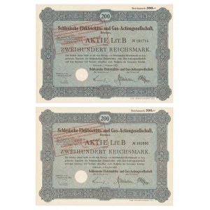 Schlesische Elektriitats und Gas Aktiengesellschaft, Aktien 200 Mark 1927 (2 Stk.).