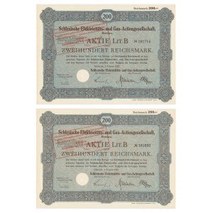 Schlesische Elektriitats und Gas Aktiengesellschaft, shares of 200 marks 1927 (2 pieces).