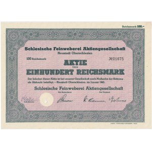 Schlesische Feinweberei Aktiengesellschaft, stock 100 marks 1943