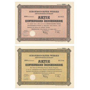 Siegersdorfer Werke Aktiengesellschaft, shares of 1,000 marks 1943 (2 pieces).
