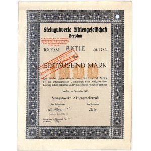 Steingutwerke Aktiengesellschaft, share 1,000 marks 1920