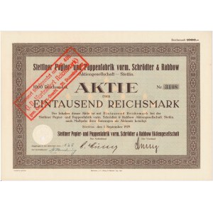 Szczecińska Fabryka Papieru, akcja 1.000 marek 1929