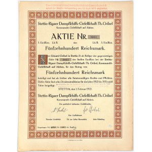 Stettiner Rigaer Schifffahrtslinie, Anteil 1.500 Mark 1922