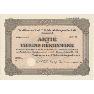 Textilwerke Karl T. Buhle Aktiengesellschaft, share of 1,000 marks 1942