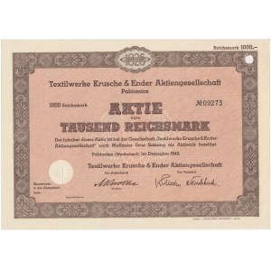 Textilwerke Krusche &amp; Ender Aktiengesellschaft, share 1,000 marks 1942