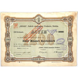 Union Fabrik Chemischer Producte Stettin, stock 1,200 marks 1890