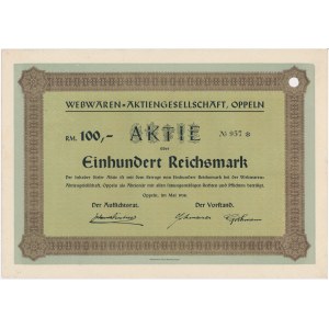 Webwaren Aktiengesellschaft, stock 100 marks 1938