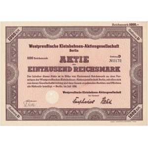 Westpreussische Kleinbahnen A.G., akcja 1.000 marek 1938