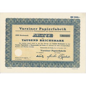 Varziner Papierfabrik, akcja 1.000 marek 1933