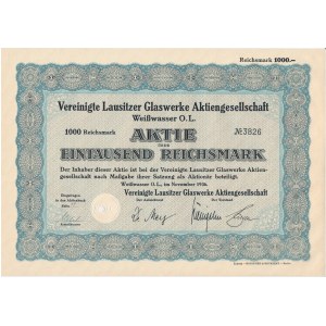 Vereinigte Lausitzer Glaswerke Aktiengesellschaft, akcja 1.000 marek 1936