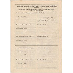 Vereinigte Oberschlesische Huttenwerke Aktiengesellschaft, 4.5% bond 500 marks 1940