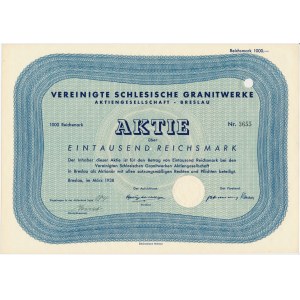 Verenigte Schlesische Granitwerke, Anteil von 1.000 Mark 1938
