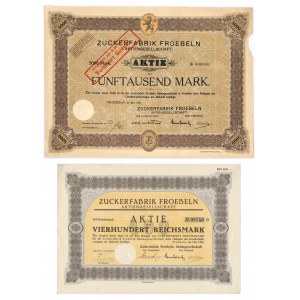 Wróblin Zuckerfabrik, Anteile 400-5.000 Mark 1923-1928 (2 Stück).