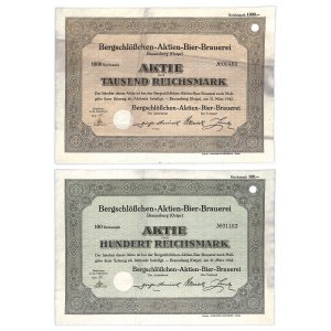 Bergschloschen Aktien Bier Brauerei, Aktien 100-1.000 Mark 1942 (2 Stück).