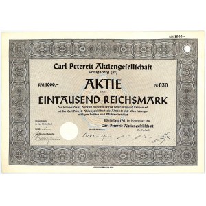 Carl Petereit Aktiengesellschaft, share 1,000 marks 1939