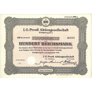 I.O.. Preus Aktiengesellschaft, stock 100 marks 1940