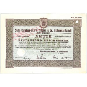 Sulfit Cellulose Fabrik Tillgner &amp; Co. Aktiengesellschaft, Anteil 1.000 Mark 1924