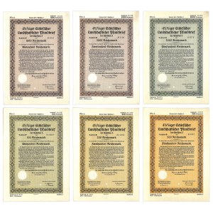 Schlesische Landschaft, pledge letters 100-5,000 marks 1940 (6 pieces).