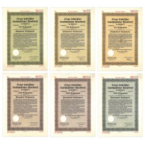 Schlesische Landschaft, pledge letters 100-5,000 marks 1940 (6 pieces).
