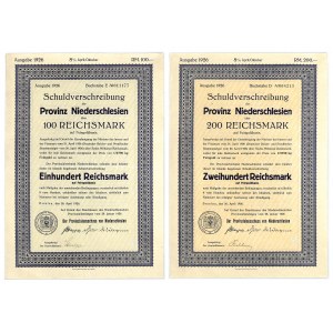 Provinz Niederschlesien, bonds 100-200 marks 1926 (2 pieces).