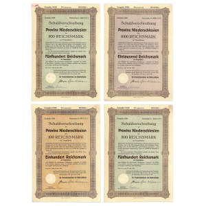 Provinz Niederschlesien, bonds 100-1,000 marks 1928 (4 pieces).