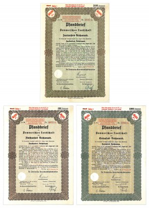 Pommersche Landschaft, listy zastawne 500-2.000 marek 1940 (3 szt.)