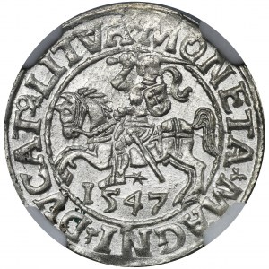 Sigismund II August, 1/2 Groschen Vilnius 1547 - L/LITVA - NGC UNC DETAILS