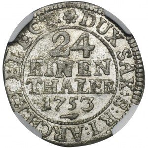 Augustus III of Poland, 1/24 Thaler Dresden 1753 FWôF - NGC MS63