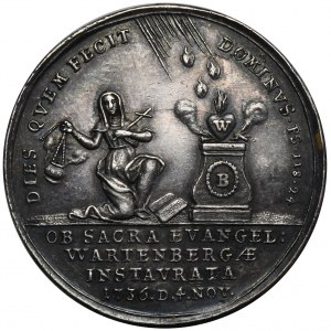 Schlesien, Ernst Johann von Biron, Medaille zur Einweihung der evangelischen Schlosskapelle Syców 1736 - RARE