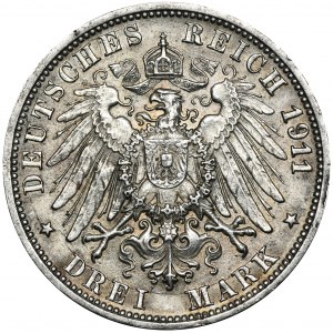 Germany, Wirtemberg, William II, 3 mark Stuttgart 1911 F