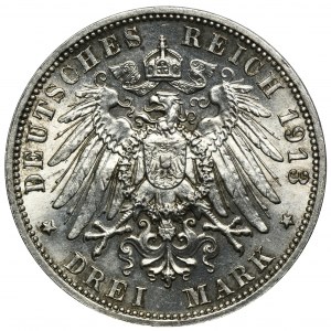 Germany, Saxony, Friedrich August III, 3 Mark Muldenhütten 1913 E