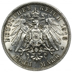 Deutschland, Sachsen, Friedrich August III, 3 Mark Muldenhütten 1913 E