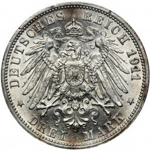 Niemcy, Wirtembergia, Wilhelm II, 3 Marki Stuttgart 1911 F