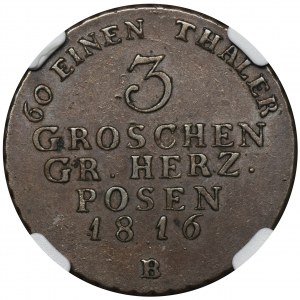 Großherzogtum Posen, 3 Pfennige Breslau 1816 - NGC AU55 BN