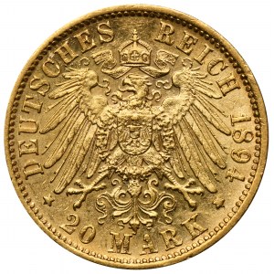 Deutschland, Württemberg, Wilhelm II, 20 Mark Stuttgart 1894 F
