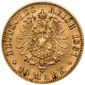 Deutschland, Württemberg, Karl von Württemberg, 10 Mark Stuttgart 1881 F