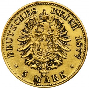 Deutschland, Württemberg, Karl von Württemberg, 5 Mark Stuttgart 1877 F