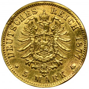 Germany, Hessen, Ludwig IV, 5 Mark Darmstadt 1877 H - VERY RARE