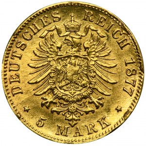 Germany, Baden, Friedrich I, 5 Mark Karlsruhe 1877 G - RARE