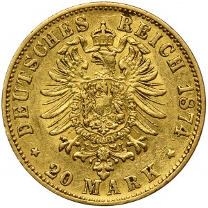 Germany, Baden, Friedrich I, 20 Mark Karlsruhe 1874 G - RARE