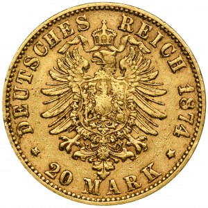 Niemcy, Hesja, Ludwik III, 20 Marek Darmstadt 1874 H - RZADKIE
