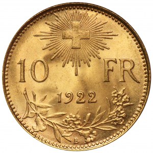 Switzerland, 10 Francs Bern 1922 B - Vreneli