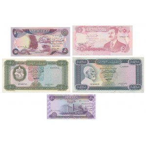 Irak und Libyen, Satz 5-50 Dinar (5 Stück).