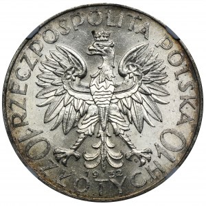 Głowa Kobiety, 10 złotych Warszawa 1932 - NGC MS61